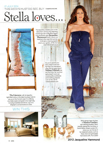 Smart Deco’s Life’s A Beach Deckchair by the British artist Jacqueline Hammond featured in the national newspaper The Sunday Telegraph’s Sunday supplement, Stella Magazine