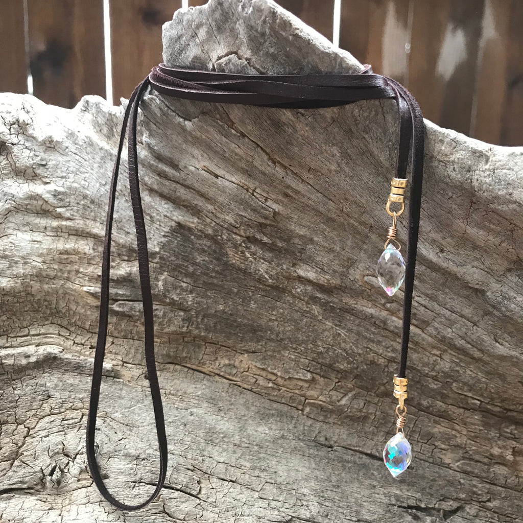 Hydro Quartz Leather Wrap Necklace and Bracelet