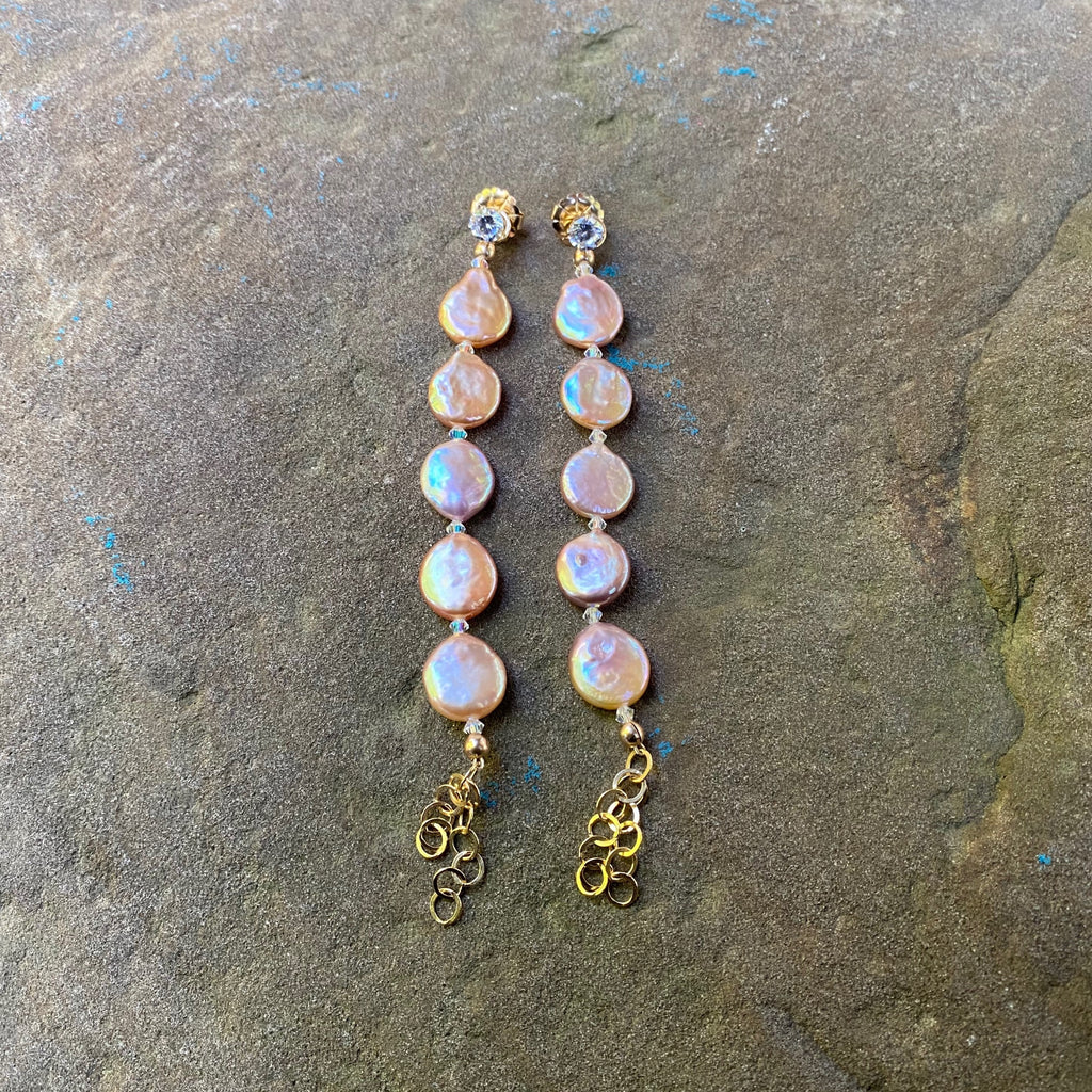 Peach Coin Pearl Dusters with Cz Studs