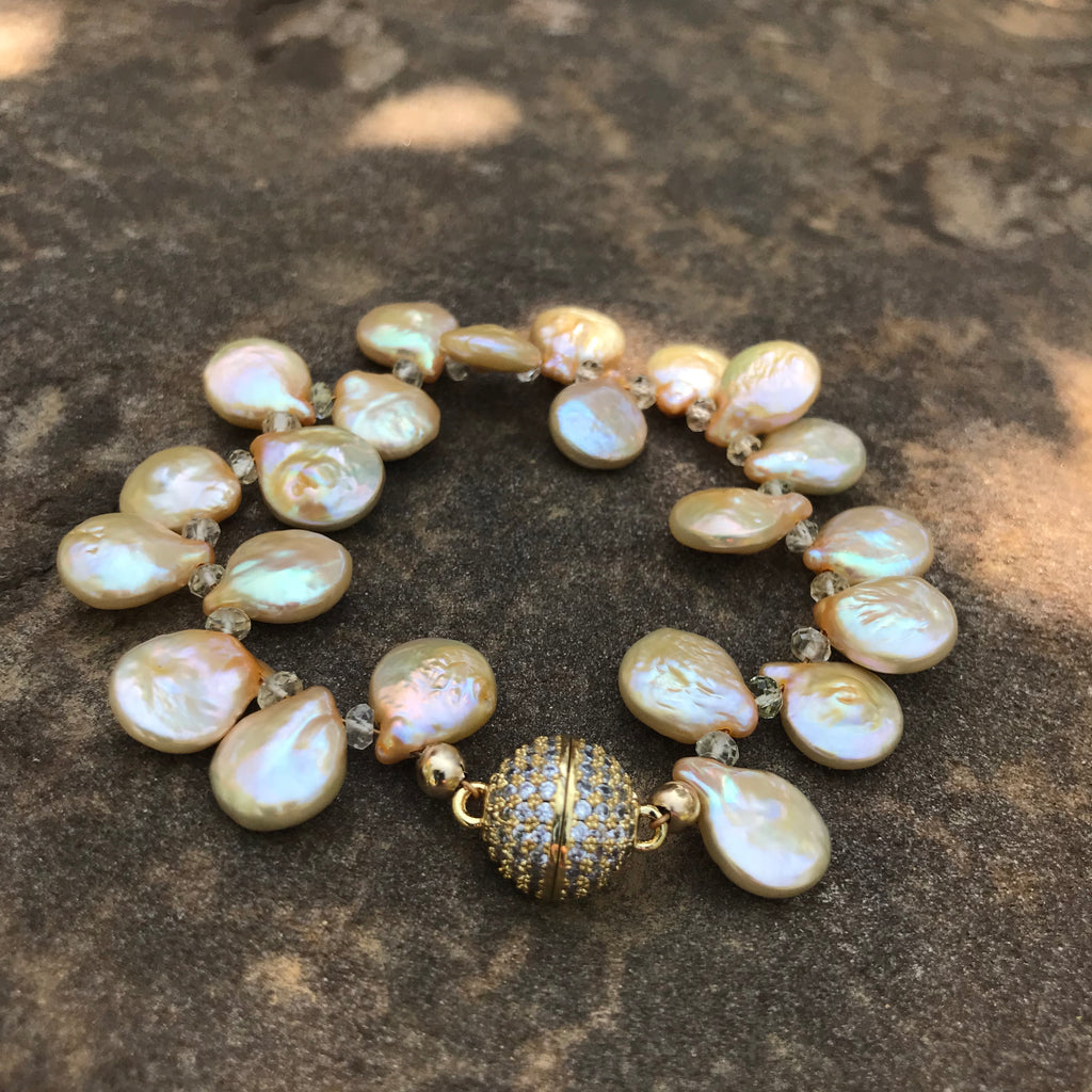 Yellow Freshwater Pearl and Citrine Gemstone Bracelet