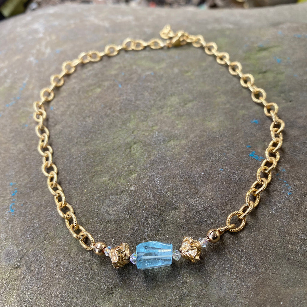 14K Twisted Blue Topaz Necklace