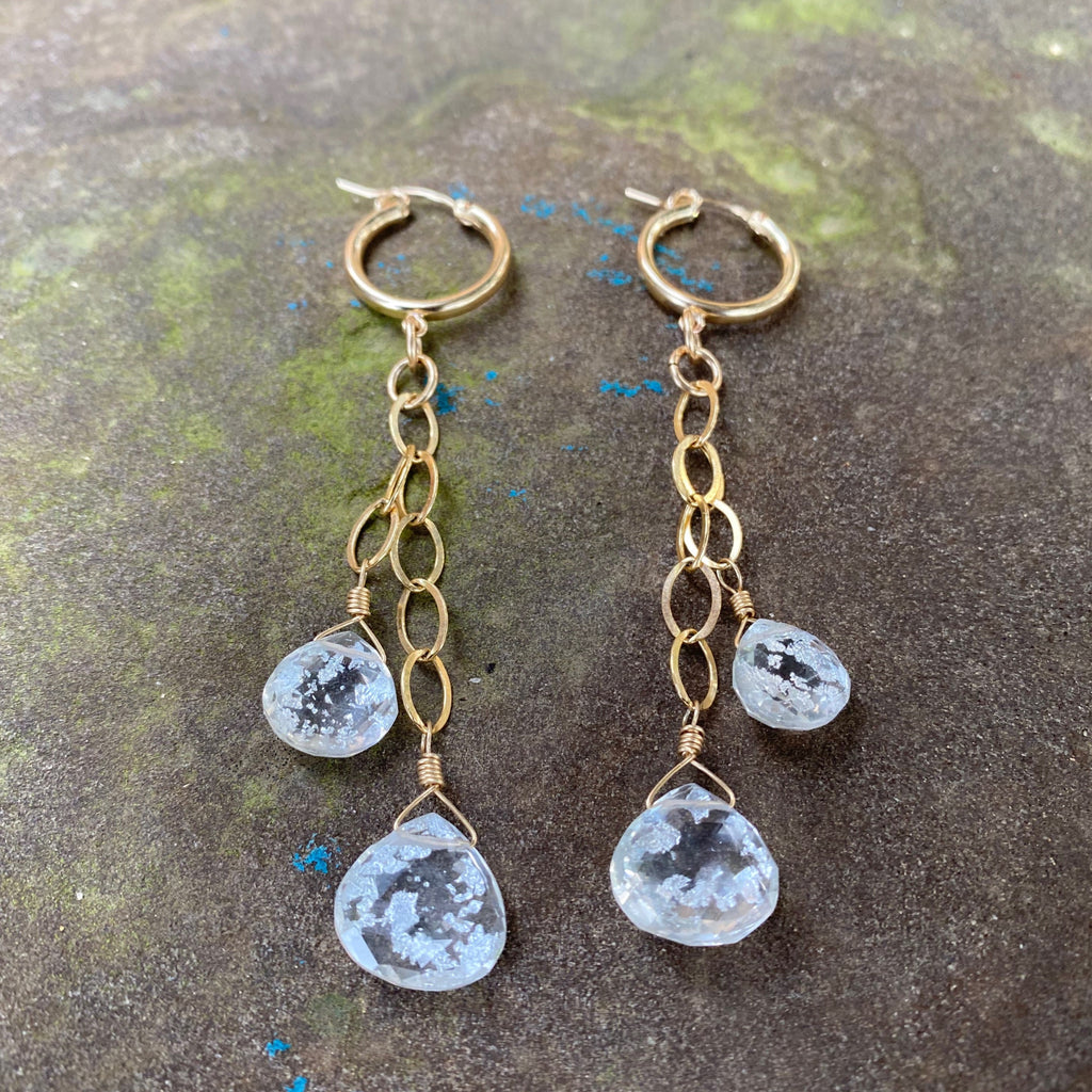 14K GF Silver Infused Crystal Huggie Earrings