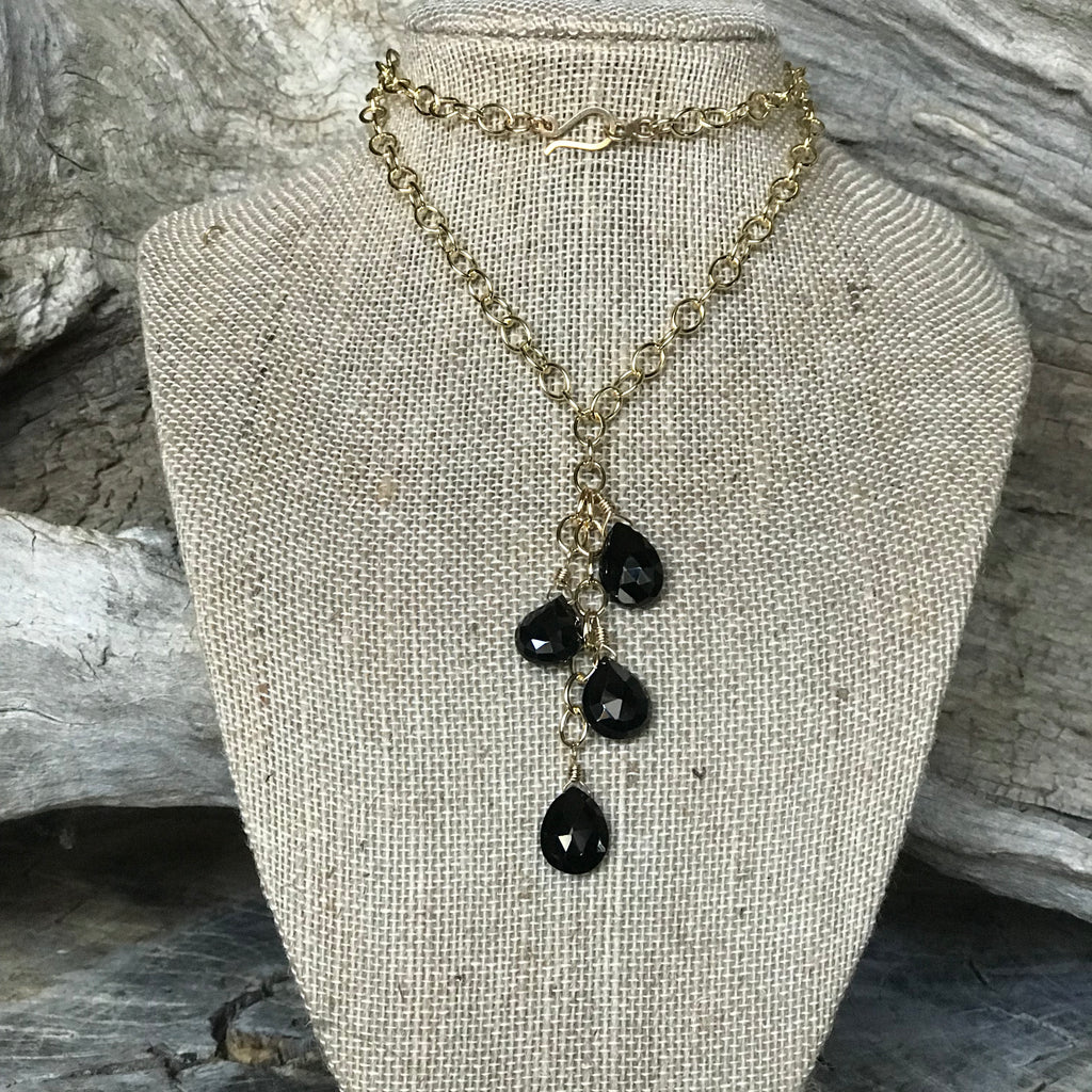 The Stormy 14KGF and faceted Black Spinel Necklace