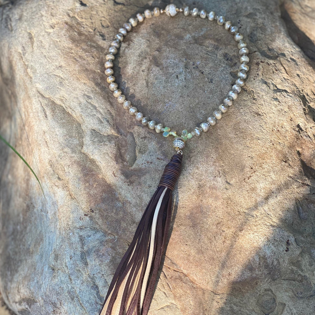 Faceted Australian Moonstone and Ethiopian Opal Tassel Necklace