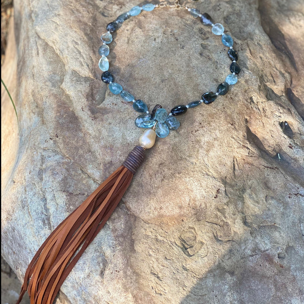 One of a Kind Copper Aquamarine Tassel Necklace 