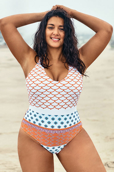 Fish Scales Printed Plus Size One Piece Swimsuit