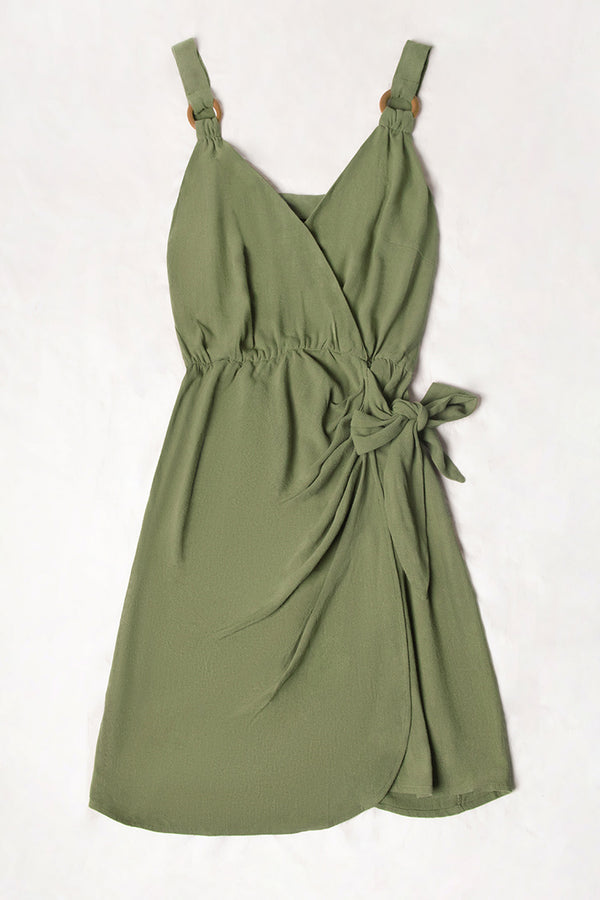Jeanette Green O-ring Wrap Tie Waist Dress