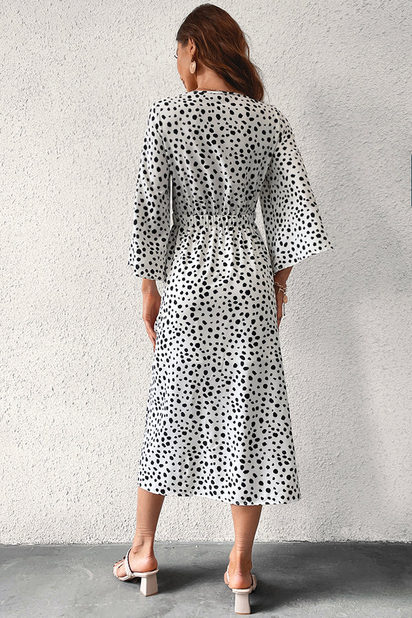 Cam Flared Sleeve Bow Tie Dots Dress