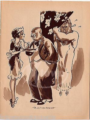 FLIRTING WITH THE MAID VINTAGE 1930s ADULT HUMOR GRAPHIC ILLUSTRATION PRINT - K-townConsignments