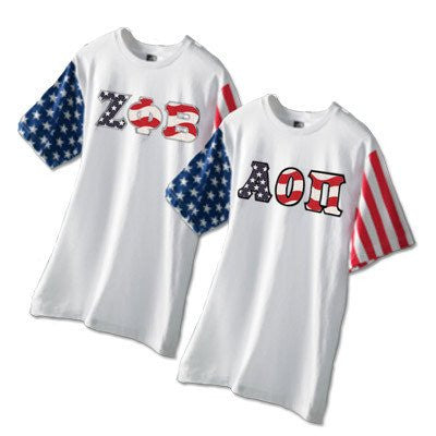 Greek Stars and Stripes T-Shirt with Sewn on Letters