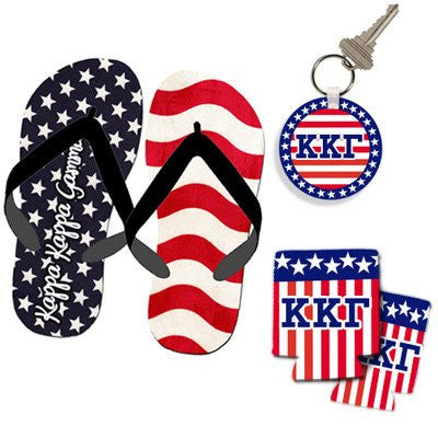greek sorority fraternity patriotic americana package flip flops keychain koozie greek accessories