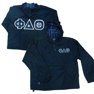 plaid lined greek pullover jacket twill and embroidery customized sorority fraternity clothing and merchandise