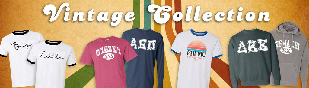 Vintage-styled fraternity and sorority apparel
