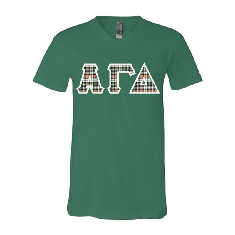 Alpha Gamma Delta Sorority V-Neck Shirt (Horizontal Letters) - Bella 3005 - TWILL