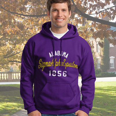 Sigma Alpha Epsilon State and Date Printed Hoody - Gildan 18500 - CAD