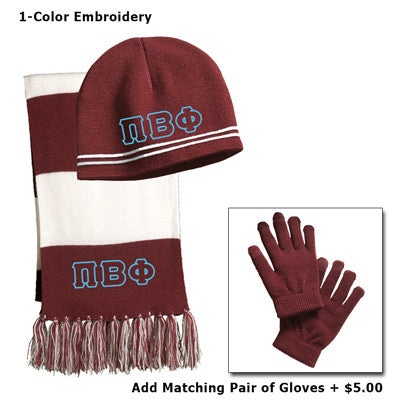 Greek Embroidered Winter Beanie, Scarf and Gloves - Package