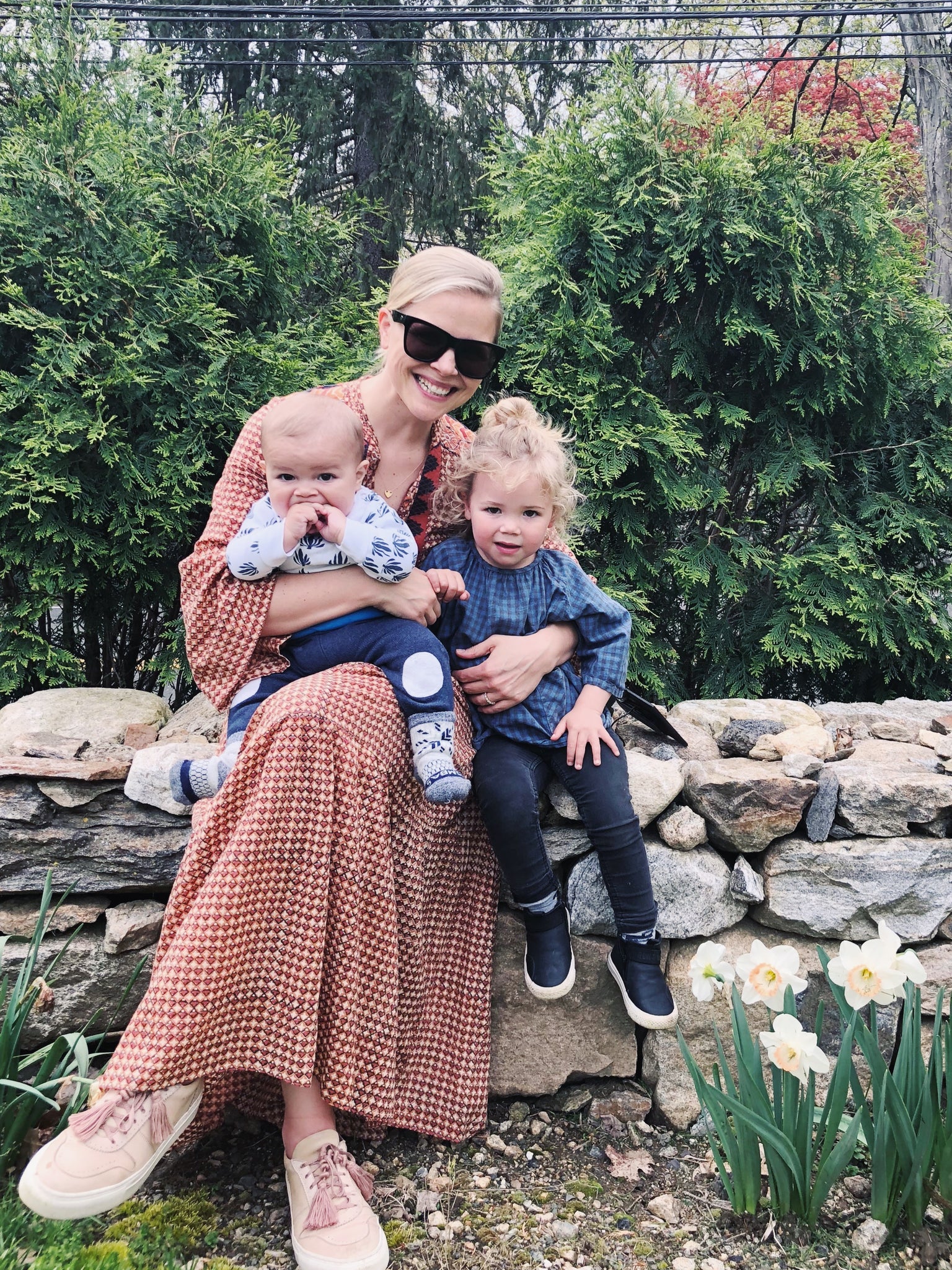 Lizzy Ott and her two babies in park in Manhattan, New York