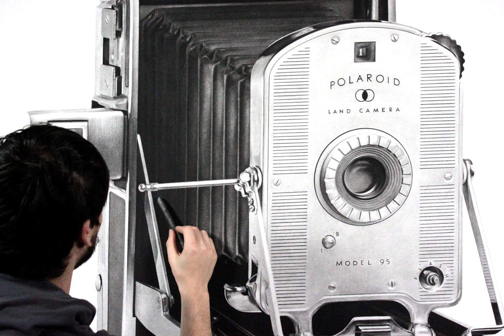 Brad Lawrence Polaroid Camera Charcoal Drawing Detail