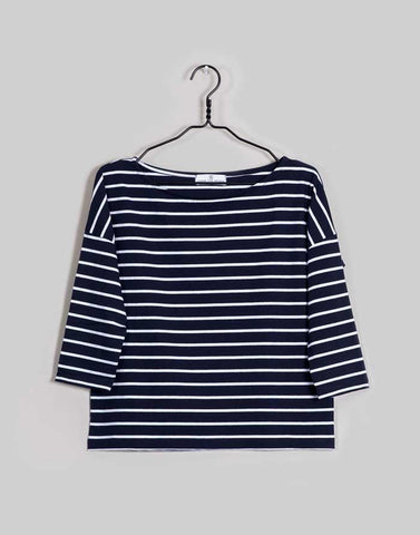 women's navy white stripe t-shirt organic fairtrade cotton
