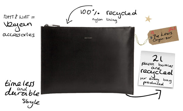 recycled vegan leather plain simple black organiser zip