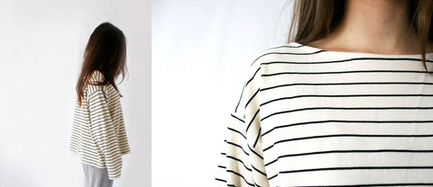 casual loose fit boat neck long sleeve ethical sustainable breton stripe t-shirt women made in uk