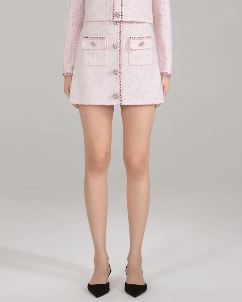Save 1% Self-Portrait Cotton Melange Knit Mini Skirt in Pink Womens Clothing Skirts Mini skirts 