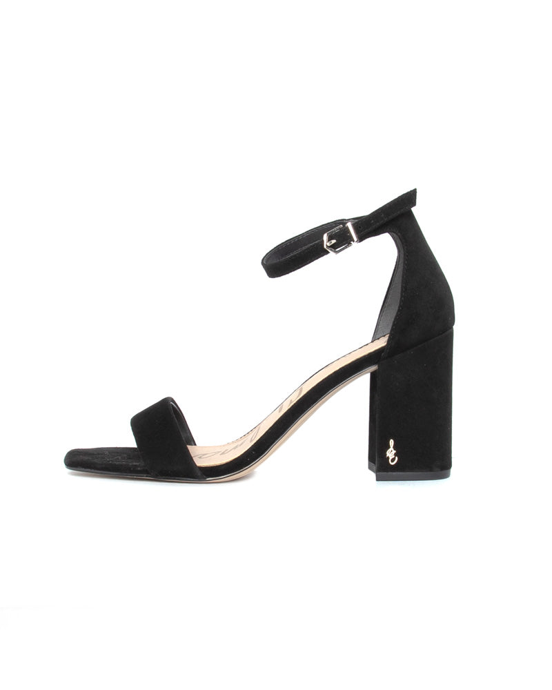 black suede block heel sandal