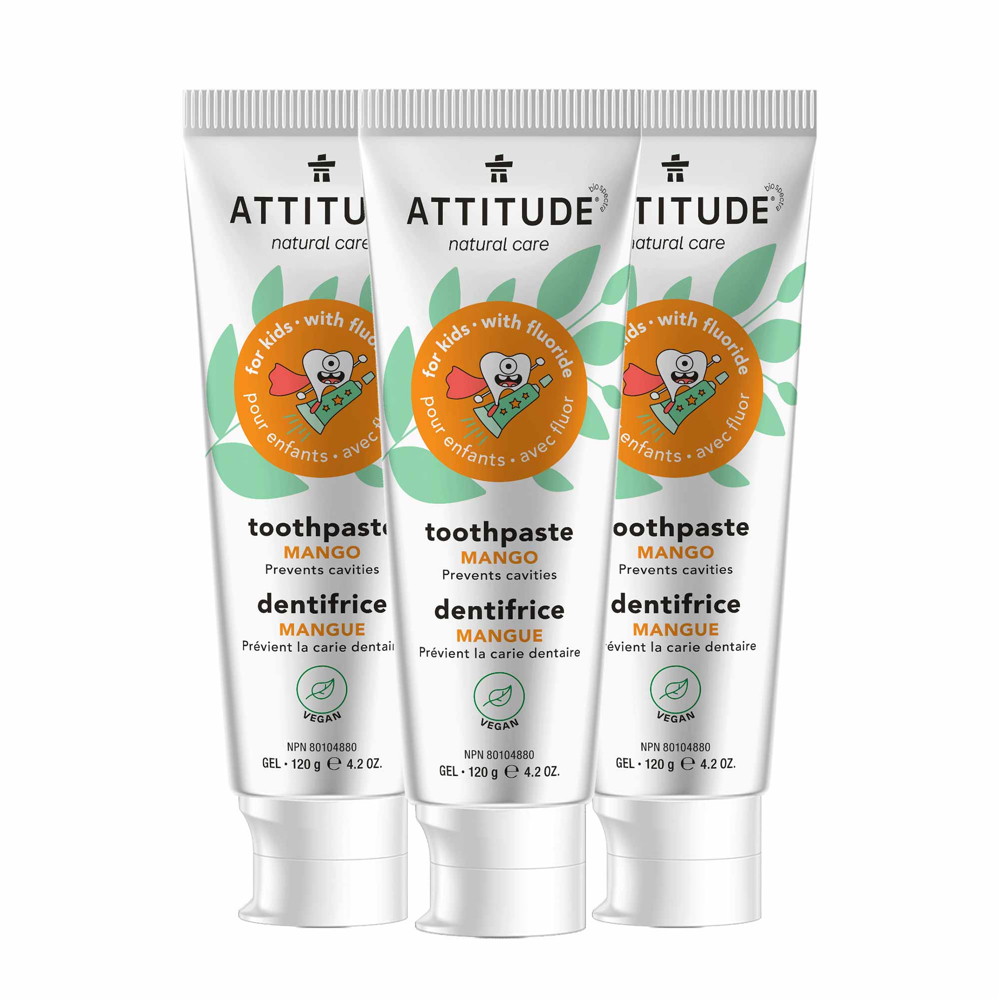 Kids Toothpaste with fluoride trio   Mango  ATTITUDE BDL_3-16725 _en?_main? 3 units / Mango