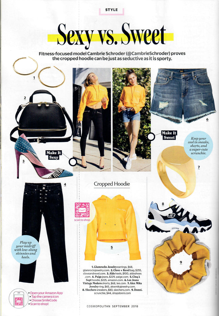 September 2018 Cosmopolitan Magazine Style guide with Glamrocks Jewelry rattlesnake hoop earrings