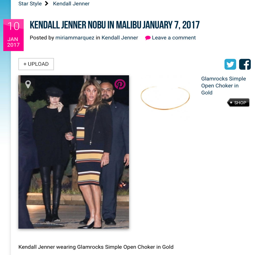 Kendal Jenner wearing Glamrocks Simple Open Choker reported by Star Style