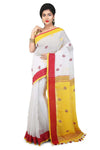 Designer Organic Linen Handloom white bengali Saree