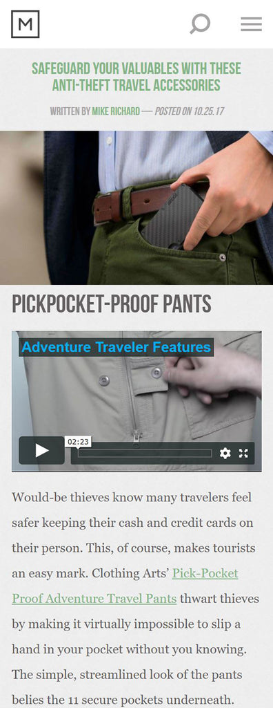 The Manual Features Our Pick-Pocket Proof Adventure Travel Pants! -  Clothing Arts