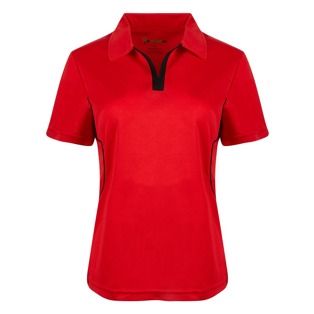 Contrast Womens V-Neck Golf Shirt Polo 