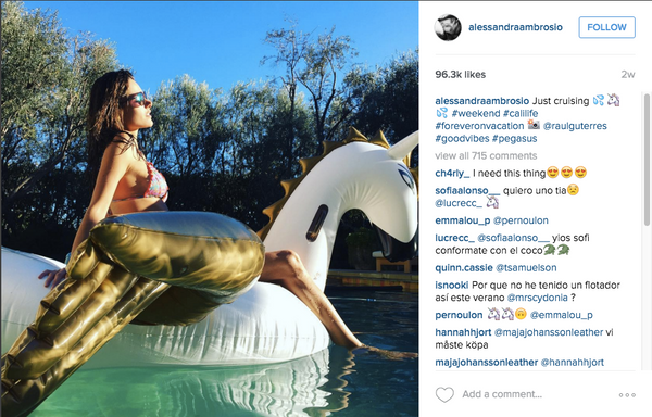 Alessandra Ambrosio on the FUNBOY Pegasus Unicorn Pool Float