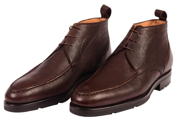 Brown leather chukka boots for men by Kiton