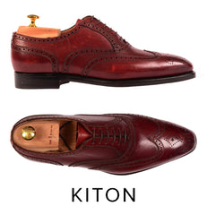 KITON NAPOLI BURGUNDY SCOTCHGRAIN OXFORD WINGTIP DRESS SHOES UK 8 NEW US 9