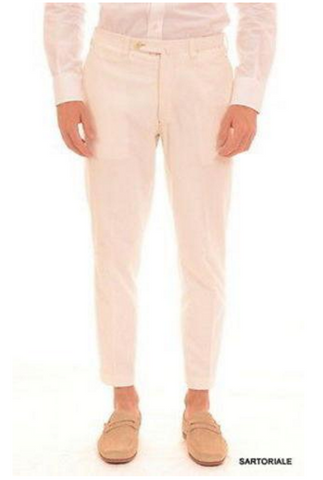 White slim fit pants for men by Sartoria Chiaia