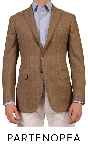 SARTORIA PARTENOPEA HAND MADE GREEN BEIGE HERRINGBONE WOOL TWEED BLAZER JACKET N