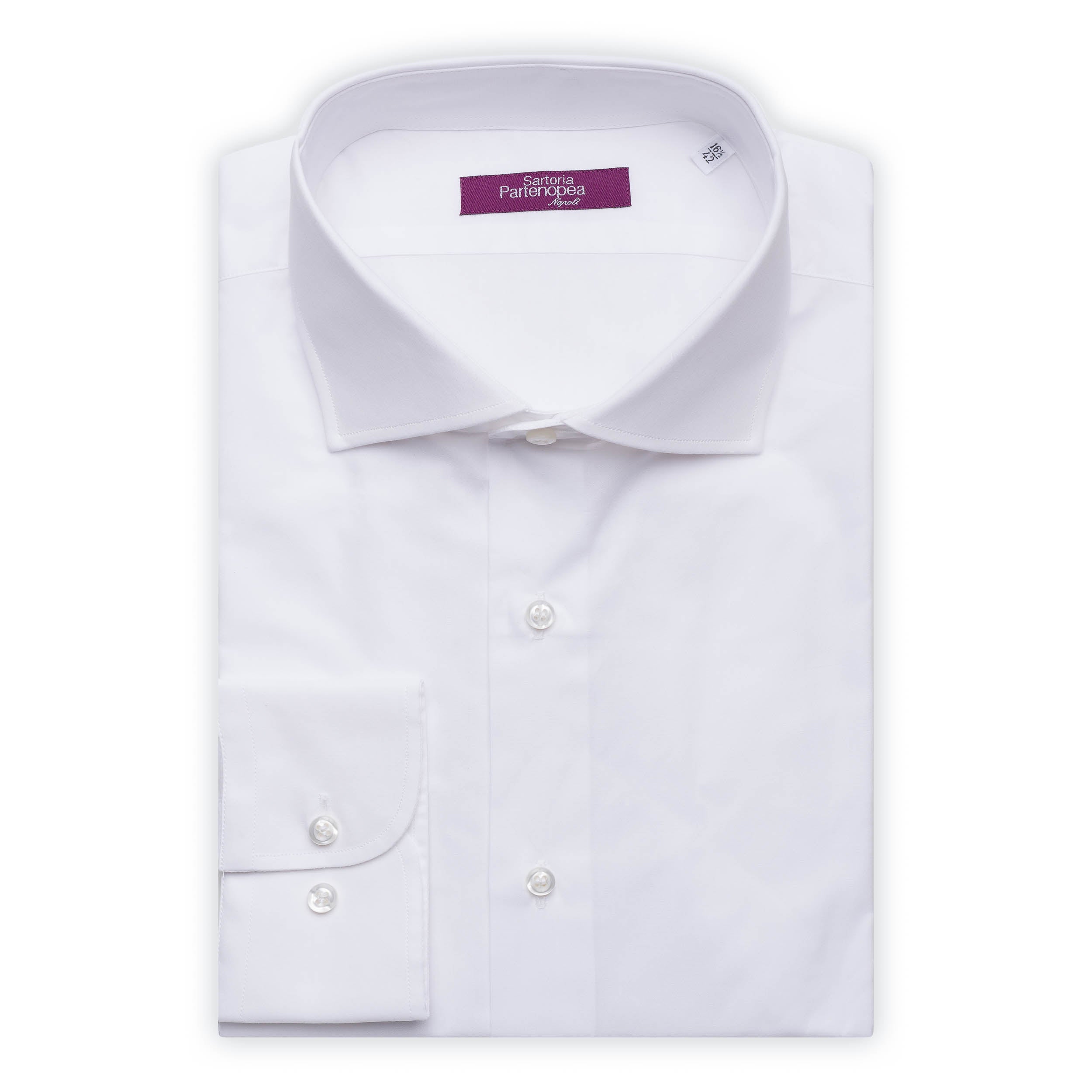 SARTORIA PARTENOPEA Solid White Cotton Poplin Standard Cuff Shirt NEW