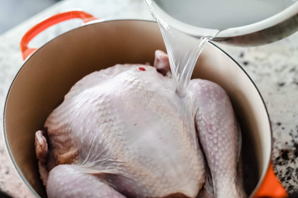 Submerge your wild turkey in a hot water pot