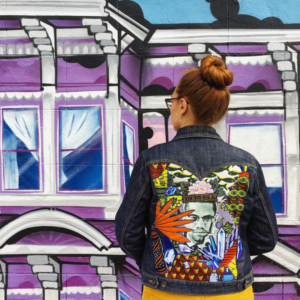 Custom embroidered Malcolm X jacket by Larkin and Larkin