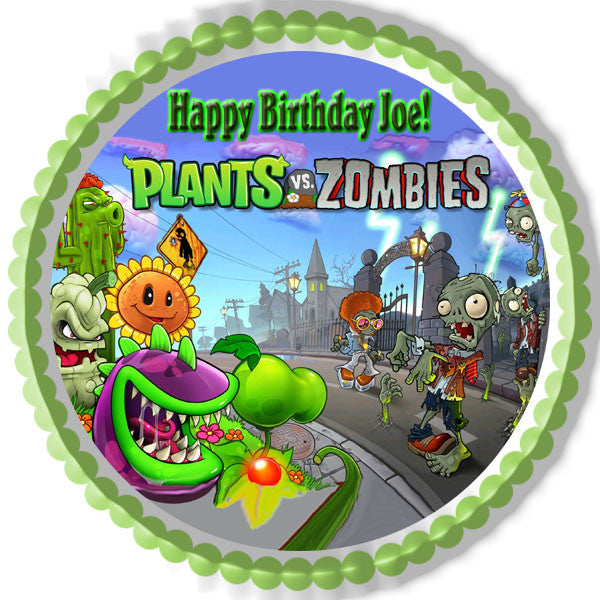 Plants vs Zombies 1 Edible Birthday Cake OR Cupcake Topper – Edible