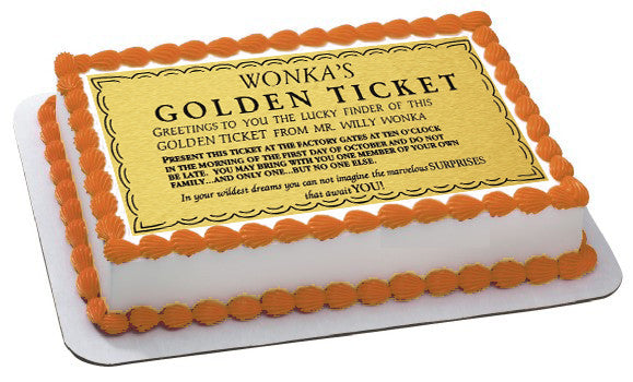 Golden Ticket  Wonka Bar Iced Icing Frosting Cake Topper Edible 