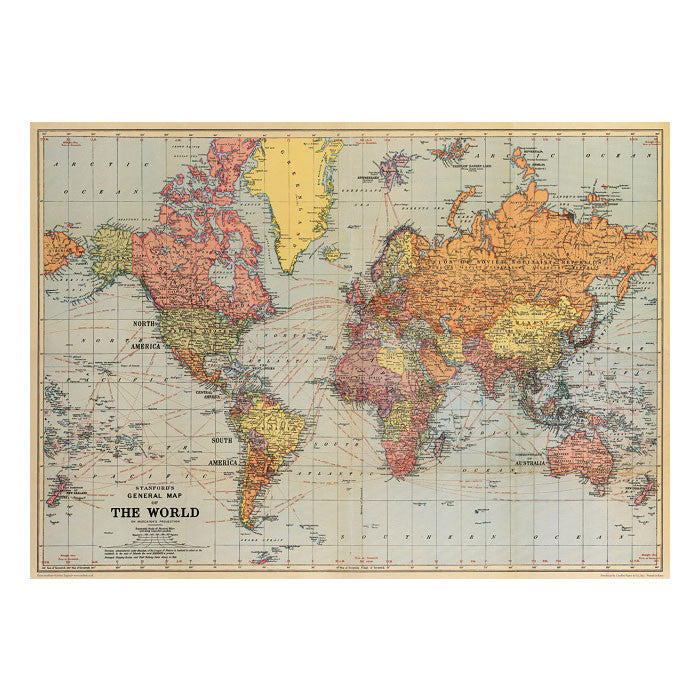 Stans vintage world map poster hanging print - Six Things