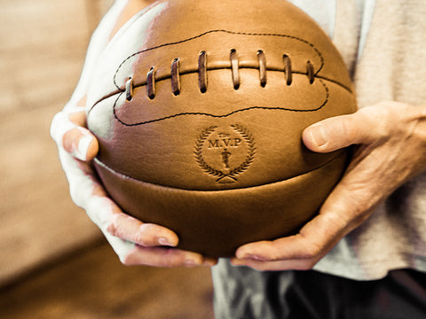 Designer tan Leather Medicine Ball Vintage Style