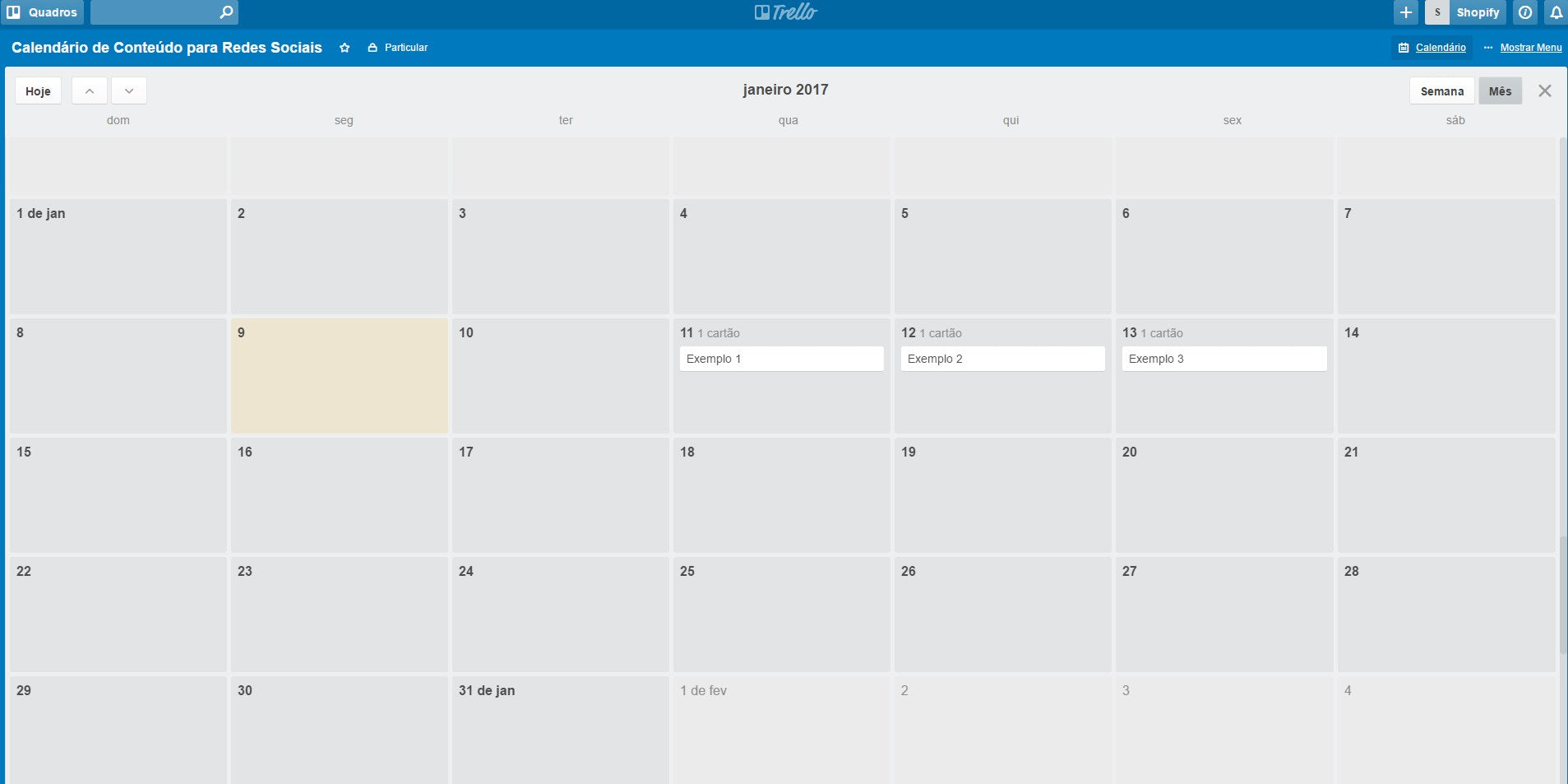 Calendário editorial no Trello