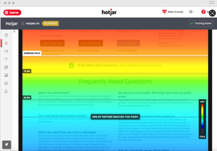 mapa de Scroll Heatmaps no Hotjar