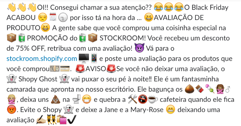 E-mail da Shopify Stockroom