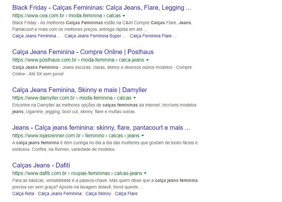 busca no Google por calça jeans feminina
