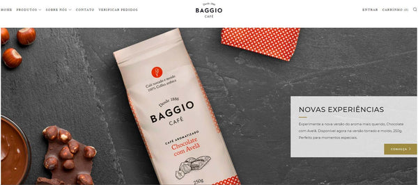Captura de tela do site da Baggio Café, representando a venda online de café, um exemplo de como empreender com pouco dinheiro
